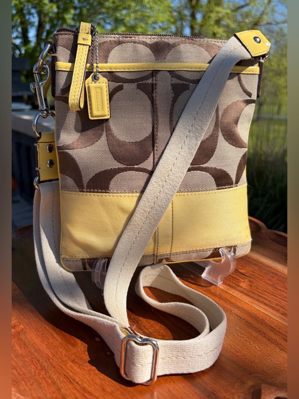 Coach Signature Yellow Stripe Crossbody Bag